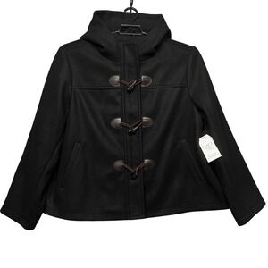 Time and Tru Women Hooded Toggle Pea Coat Plus Size 2X Black Faux Wool Preppy